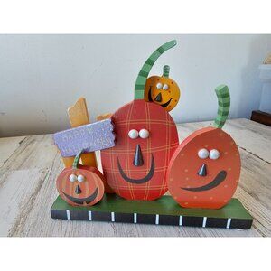 Glitter‎ wooden pumpkin jack-o'-lantern Halloween fall decor figurine statue